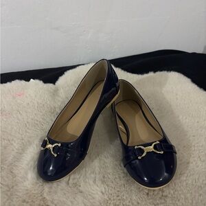 Janie and Jack Dark Blue Flats with Gold Detail